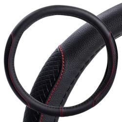 Оплетка на руль, искусст. кожа, с тиснением ромб , черная, красн. прошивка, 38 см/М (AWS-LI-20M)