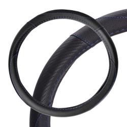 Оплетка на руль, искусст. кожа, текстура карбон, черная, син. прошивка, 38 см/М (AWS-LI-16M)