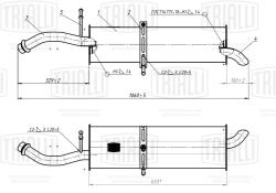 TRIALLI EMM 0147 Глушитель для автомобилей Peugeot 308 (07-) 1.6i основной (под кольцевой хомут) (алюминизированная сталь)
