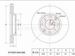Диск тормозной (Перед) Honda Fit 01-20 / City 14-17 / Fit Aria 02-09 / Jazz 02-17