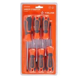 AIRLINE ATAU004 Набор отвёрток 6 пр. (SL5x75mm, SL5x100mm, SL6x125mm, PH1x75mm, PH1x100mm, PH2x100mm), блистер