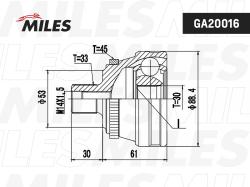 GA20016 ШРУС AUDI 80/A4 1.6-2.8 86-01 нар. (ABS)