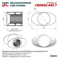 Переходник пламегасителя овал 160 x 89 D82 мм из Нержавеющий стали. CBD602.005