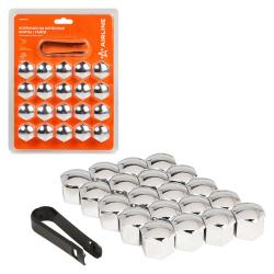 Колпачки на колесные болты/гайки 21 мм, хром, пластик, 20 шт.+ съёмник (AWBN09)