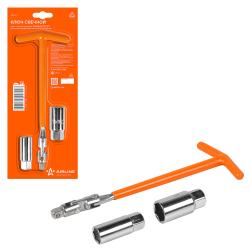 Ключ свечной Т-образный 250мм головки 16, 21мм, резиновый фиксатор (AK-S-01)