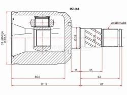 Шрус (Спереди/ Слева/ Внутр) Mazda 6 02-12 / CX-7 06-10 / Atenza 02-07 / MPV 99-06