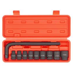 Набор головок ударных 1/2"DR L=38мм, 10пр. (10-24мм, Г-вороток) пласт.кейс. (ATAS070)