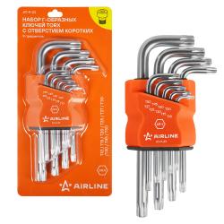 Набор ключей Г-образных TORX с отверстием коротких 9 пр. (Т10-Т50) пласт.подвес (AT-9-23)