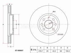 Диск тормозной (Перед) Opel Astra 04-13 / Astra Family 11-14 / Astra GTC 04-15 / Meriva 03-06