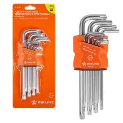 Набор ключей Г-образных TORX с отверстием 9 пр. (Т10-Т50) пласт.подвес (AT-9-22)