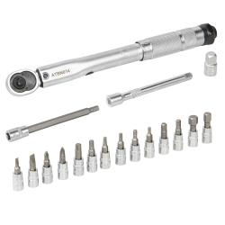 Ключ динамометрический 1/4" 5-25Нм, набор 17пр (удл100мм,биты,дер.для бит,адп3/8"), кейс (ATBN014)