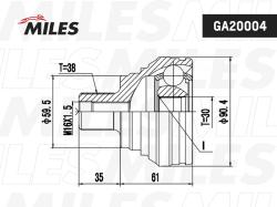 GA20004 ШРУС AUDI 100 2.0-2.6 90-94 нар.