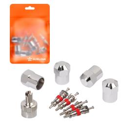 Ремкомплект для вентилей (4 золотника, 4 металл.колп, 1 ключ) в пакете (ATRS012)