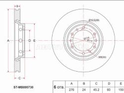 Диск тормозной (Перед) Mitsubishi Delica 94-07 / L400 94-06 / Space Gear 94-07