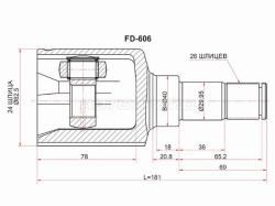 Шрус (Спереди/ Слева/ Внутр) Ford Transit 06-14 / Transit Connect 01-13