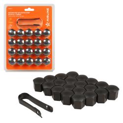 Колпачки на колесные болты/гайки 19 мм, черные матовые, пластик, 20 шт.+ съёмник  (AWBN12)