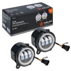 Фара светодиод., регулир. свет. граница, 32Вт, Бел./Обод., D-90мм, кмпл. 2шт., PRO (ALED076)