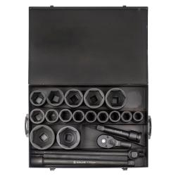 Набор головок ударных 1"DR L=90мм, 20 пр. (27-80мм, Т-вороток, трещотка, удл.) металл.кейс (ATAS068)