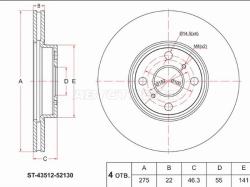 Диск тормозной (Перед) Toyota Corolla (E150,E180,E210) 06-22 / Corolla Fielder (E140,E160) 06- / Rac