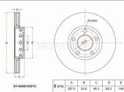 Диск тормозной (Перед) Audi A4 99-09 / A6 94-08 / A8 99-10 / Volkswagen Passat 96-11 / Audi 100 91-9