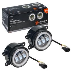 Фара светодиод., регулир. свет. граница, 32Вт, Бел./Обод., D-90мм, кмпл. 2шт., PRO (ALED080)