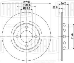 TRIALLI DF 084616 Диски тормозные для автомобилей Audi 80 (91-)  /  Coupe (88-) передние d=280 вентилируемые