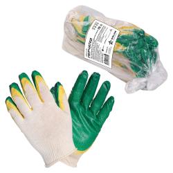 Перчатки трикотажные ХБ с двойным латексным покрытием ладони, зеленые, (к-т 5 пар) 13 класс, мод.704 (AWG-C-09)
