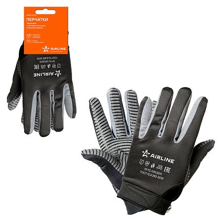 Перчатки полиэфир/замша "Механик" с противоскольз. покрытием ладони (XL), черн./сер., с подвесом (AWG-M-08)