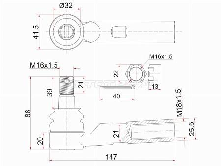 Наконечник рулевой TOYOTA DYNA 150 01-
