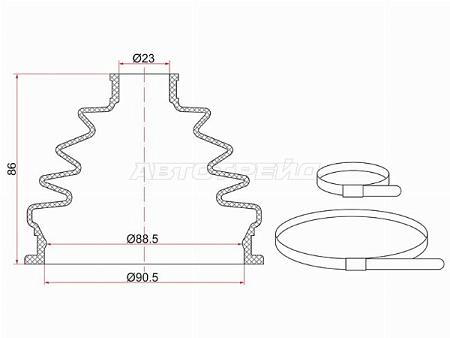 Пыльник шрус наружный VOLKSWAGEN PASSAT 98-  (2 хомута. резина)