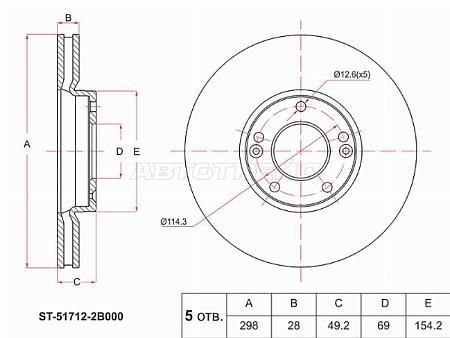 Диск тормозной (Перед) Hyundai Santa Fe 05-19