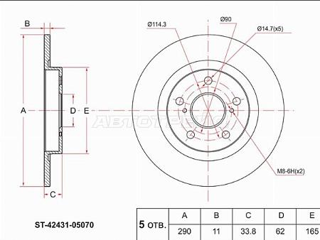 Диск тормозной (Зад) Toyota Avensis (T270) 08-18