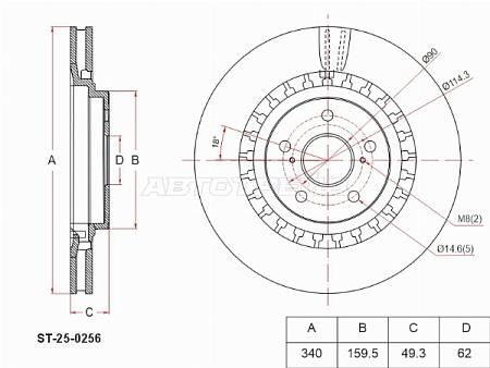 Диск тормозной (Спереди) Toyota Highlander 19-